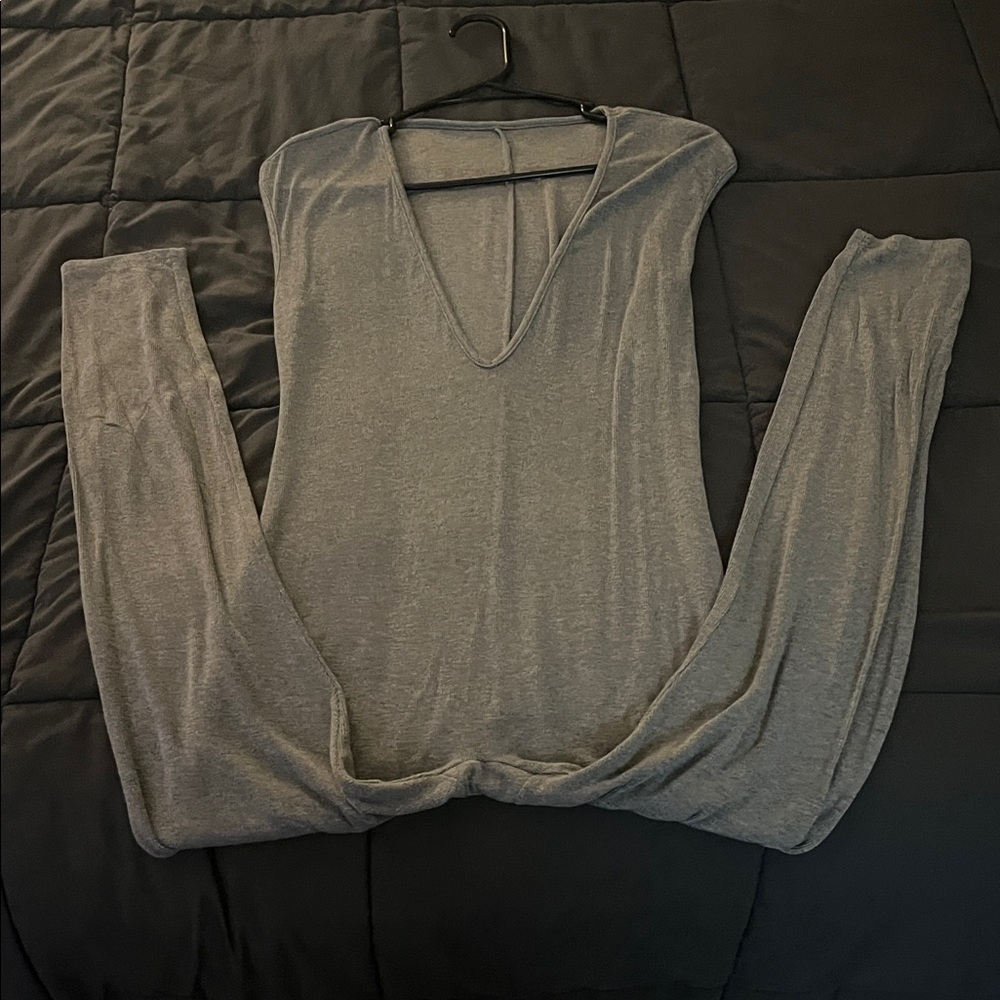 Gray V-Neck Jumpsuit